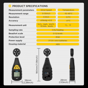 Анемометр для точного измерения скорости ветра AUTOOL TR401
