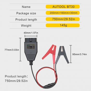 Кабель аварийного питания через OBD AUTOOL BT30