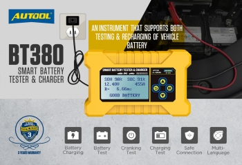 Тестер и зарядное устройство автомобильных аккумуляторов AUTOOL BT380 (12 В)
